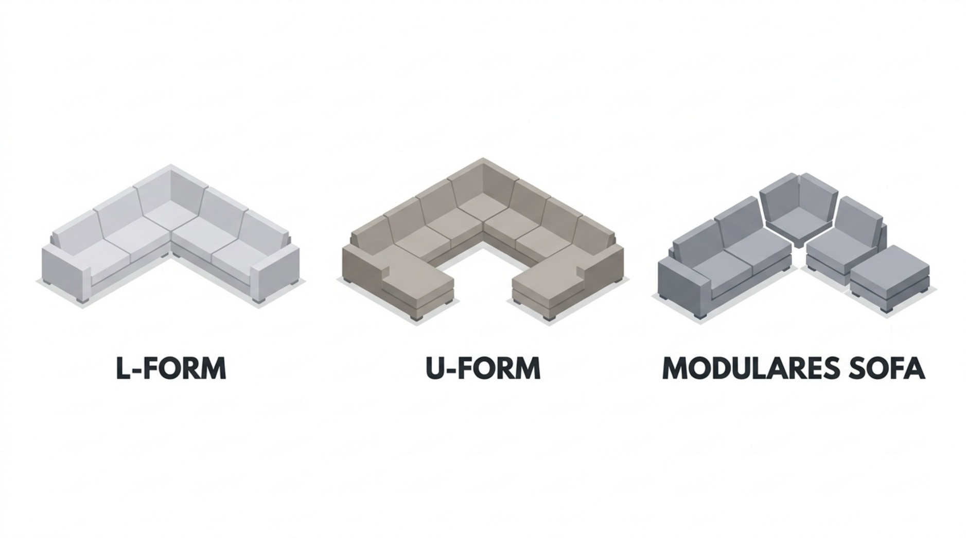 Vergleich von Sofas in L-Form, U-Form und als modulares Sofa