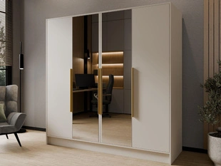 Kleiderschrank mit Spiegel 200 cm Lucca Kaschmir mit goldenen Griffen