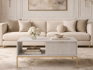 Couchtisch mit Stauraum Amber Grau auf goldenen Beinen