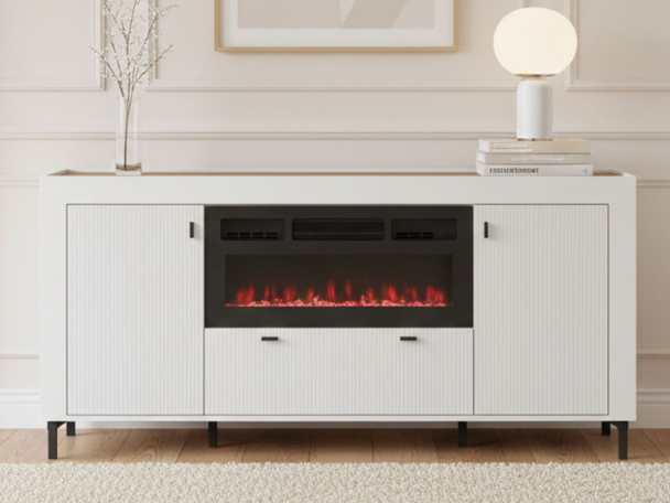Kommode mit Türen, Schublade und Kamin Messina Weiß