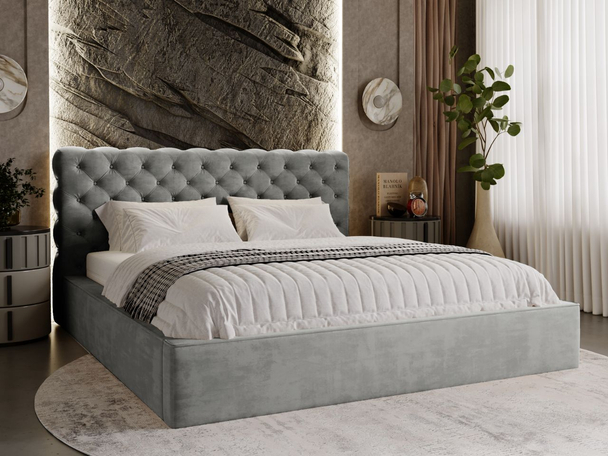 Polsterbett mit Bettkasten und Lattenrost 180x200 Apollo Grau