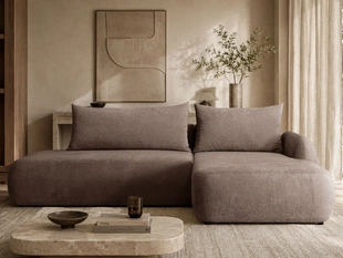 Ecksofa L-Form mit Schlaffunktion und Bettkasten Velis Braun