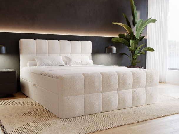 Boxspringbett mit Bettkasten 200x200 Bouclé-Stoff Alicante Beige