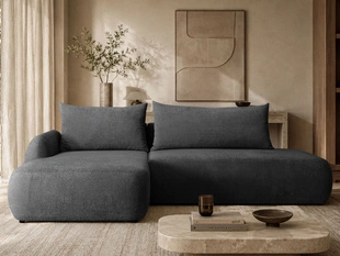 Ecksofa L-Form mit Schlaffunktion und Bettkasten Velis Schwarz