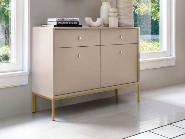 Kommode mit Türen sowie Schubladen mit Golden Metallbeinen 104 cm Amor Beige