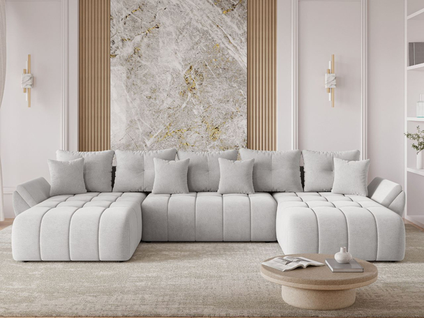 Wohnlandschaft mit Schlaffunktion und Bettkasten Decor U Hellgrau