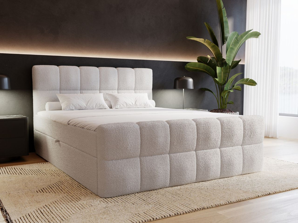 Boxspringbett mit Bettkasten 180x200 Bouclé-Stoff Alicante Grau