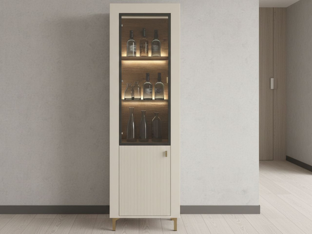 Schmale Standvitrine mit LED-Beleuchtung Messina Kaschmir