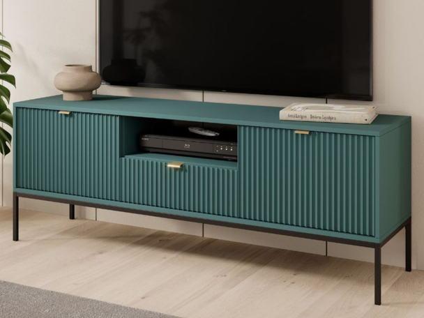 TV-Lowboard mit Schublade und Türen Amber Grün, Schwarz Frame