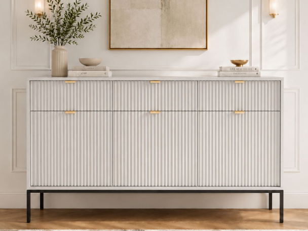 Kommode mit Türen und Schubladen Amber Grau, Schwarz Frame