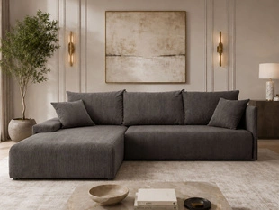 Ecksofa L-Form mit Schlaffunktion und Bettkasten Merivo Dunkelbraun