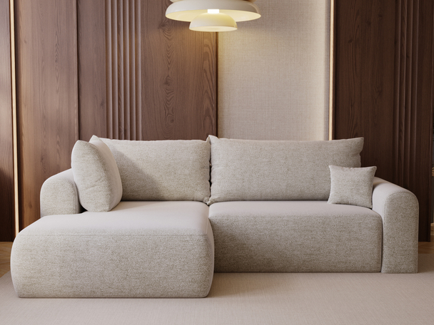 Ecksofa L-Form mit Schlaffunktion und Bettkasten Savana Bis Hellbeige