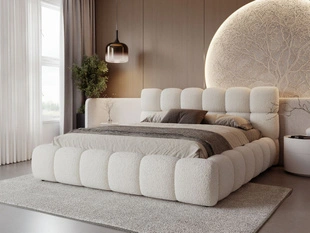 Polsterbett mit Bettkasten und Lattenrost 160x200 Modo aus Bouclé-Stoff Beige