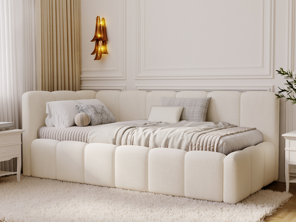 Jugendbett Einzelbett mit Bettkasten und Lattenrost 90x200 Cloud One Beige