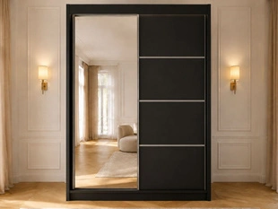 Schiebetürenschrank mit Spiegel 150 cm mit LED-Beleuchtung Portel Schwarz