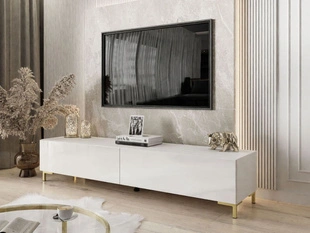TV-Lowboard mit zwei Türen auf goldenen Beinen 175 cm mit LED-Beleuchtung Sorelle Weiß Hochglanz