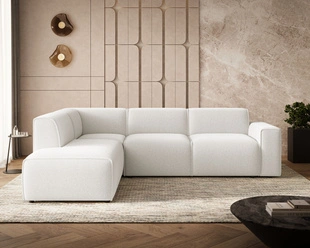 Ecksofa L-Form Links Eluno Bouclé-Stoff Weiß