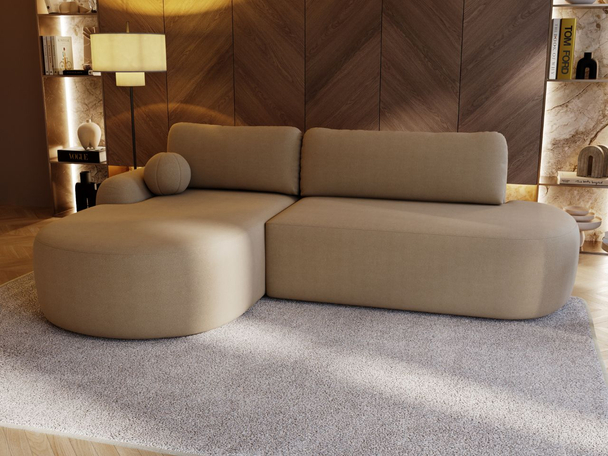 Ecksofa L-Form Links mit Schlaffunktion und Bettkasten Aurio O Hellbraun