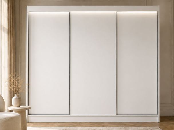 Schiebetürenschrank 250 cm mit LED-Beleuchtung Diano Weiß