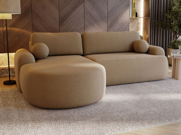Ecksofa L-Form Links mit Schlaffunktion und Bettkasten Aurio HellBraun