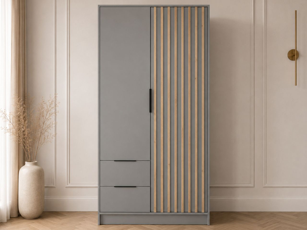 Kleiderschrank 105 cm Macron Grau, Artisan Eiche