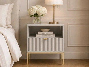 Nachtschrank mit Schublade Amber Grau, Gold Frame