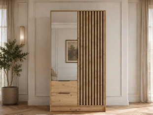 Kleiderschrank mit Spiegel 105 cm Macron Artisan Eiche, Schwarz