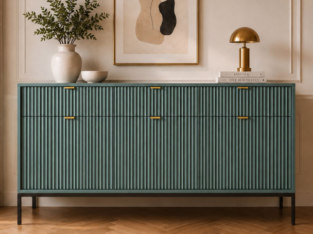 Kommode mit Türen und Schubladen Amber Grün, Schwarz Frame