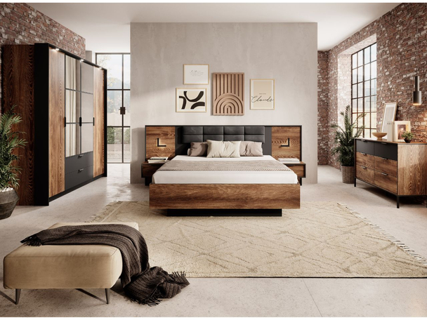 Schlafzimmer-Set Montreal Kastanie, Schwarz