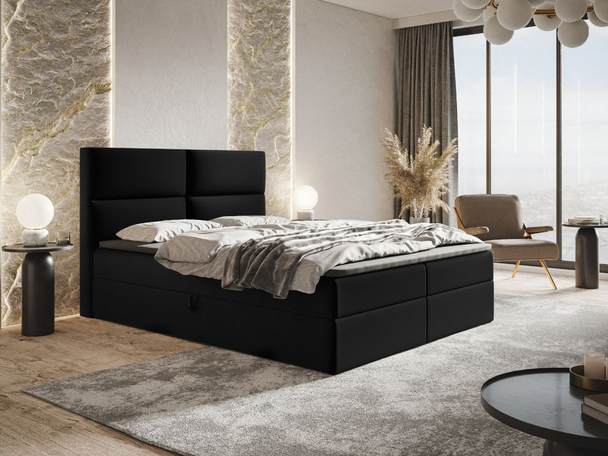Boxspringbett mit Bettkasten 180x200 Hera Schwarz