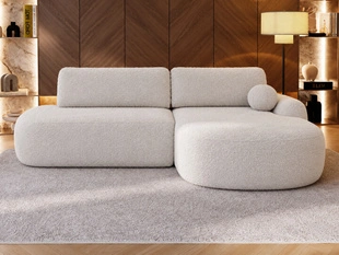 Ecksofa L-Form Rechts mit Schlaffunktion und Bettkasten Aurio O Creme