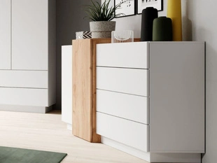Kommode mit Türen und Schubladen Morten Weiß, Goldene Craft Eiche