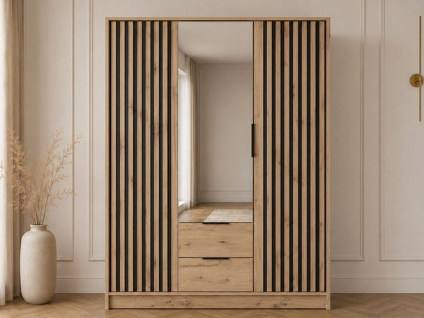 Kleiderschrank mit Spiegel 155 cm Macron Artisan Eiche, Schwarz