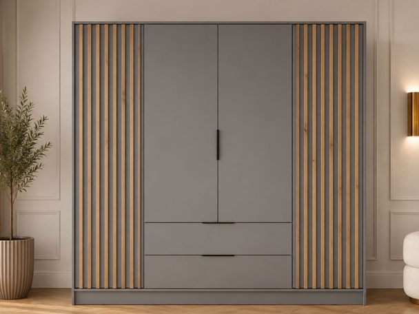 Kleiderschrank 206 cm Macron Grau, Artisan Eiche