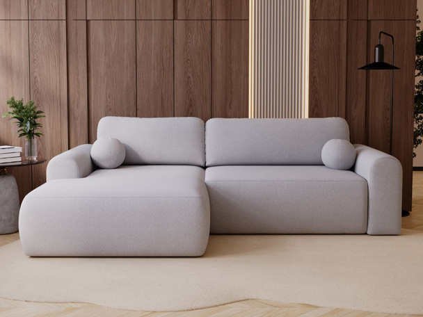 Ecksofa L-Form mit Schlaffunktion und Bettkasten Savana Links Bouclé-Stoff Grau