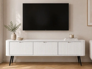 TV-Lowboard mit Türen Viva Weiß auf Schwarzen Beinen