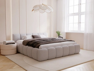 Polsterbett mit Bettkasten und Lattenrost 140x200 Cloud Low Bouclé-Stoff Grau