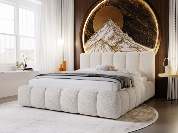 Polsterbett ohne Bettkasten mit Lattenrost 200x200 Cloud aus Bouclé-Stoff Beige