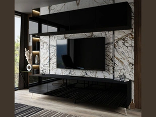 Wohnwand für das Wohnzimmer auf Silbernen Metallbeinen Noaé Weiß Hochglanz