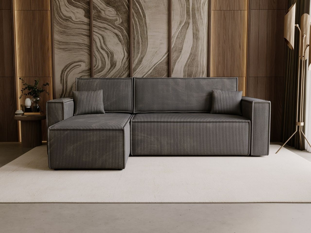 Ecksofa L-Form mit Schlaffunktion und Bettkasten Prato L Dunkelgrau