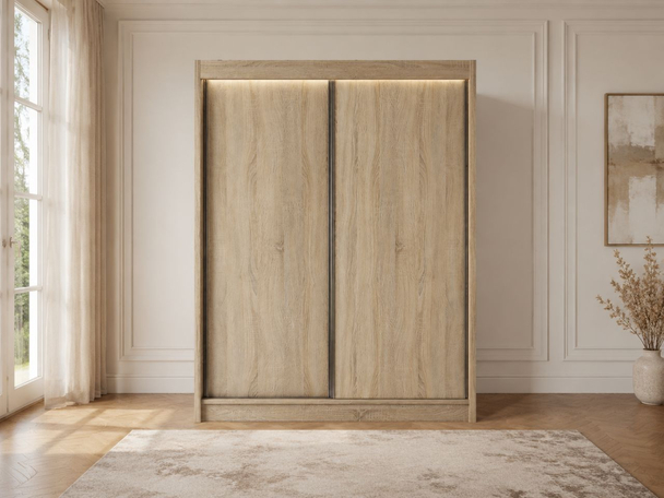 Schiebetürenschrank 150 cm mit LED-Beleuchtung Diano Eiche SOnoma
