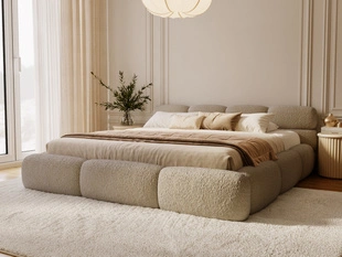 Polsterbett mit Bettkasten und Lattenrost 140x200 Sweet Low aus Bouclé-Stoff Dunkelbeige