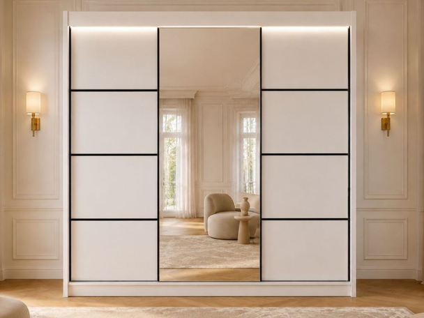 Schiebetürenschrank mit Spiegel 250 cm mit LED-Beleuchtung Portel Weiß