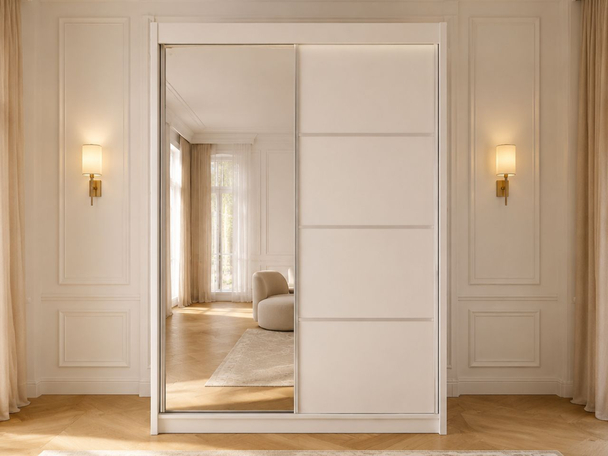 Schiebetürenschrank mit Spiegel 150 cm mit LED-Beleuchtung Portel Weiß