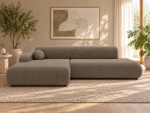 Ecksofa L-Form mit Schlaffunktion und Bettkasten Lisso Links Braun