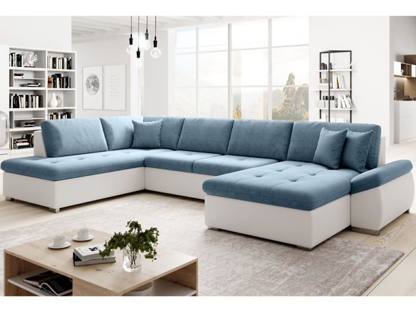 Wohnlandschaft mit Schlaffunktion Links Moni U Blau Weiß
