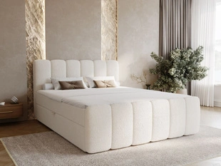 Boxspringbett mit Bettkasten 160x200 Bouclé-Stoff Cloud Beige