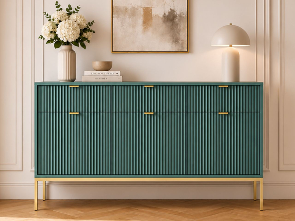 Kommode mit Türen und Schubladen Amber Grün, Gold Frame