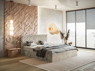 Polsterbett mit Bettkasten und Lattenrost 140x200 Esma Beige
