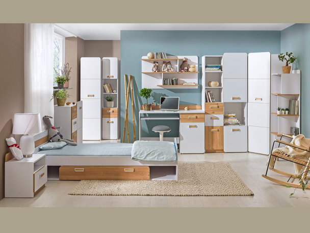 Ein Möbel-Set für ein Jugendzimmer Lindo Weiß, Nash Eiche